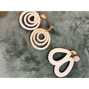 Lot Of Two Pair Boho Style Raffia Wrapped Earrings